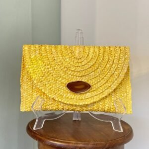 CLUTCH DE PALHA AMARELA COM PEDRA NATURAL