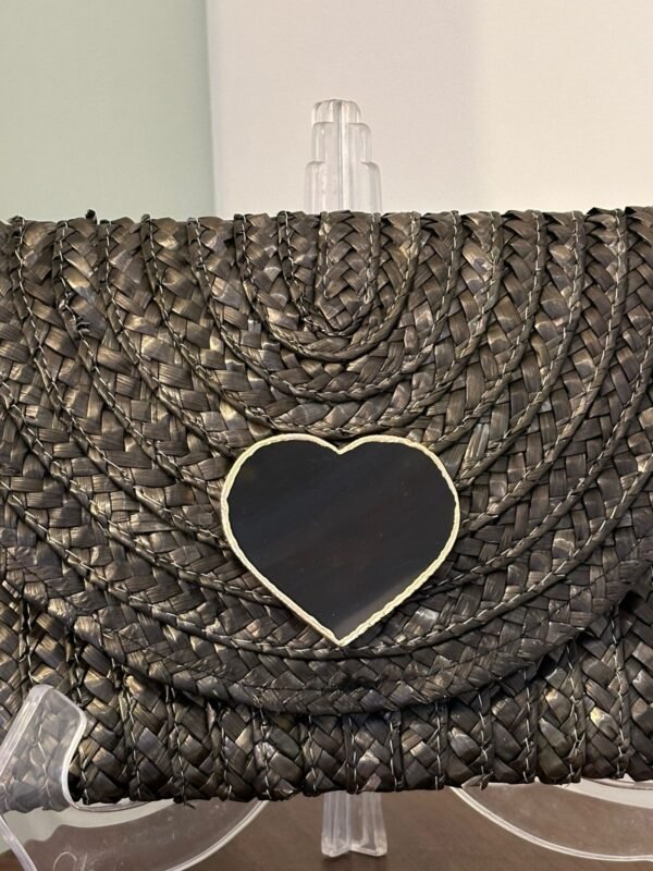 CLUTCH DE PALHA PRETA COM PEDRA NATURAL - Imagem 2