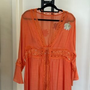 SAÍDA DE PRAIA CHEMISE COM RENDA LARANJA