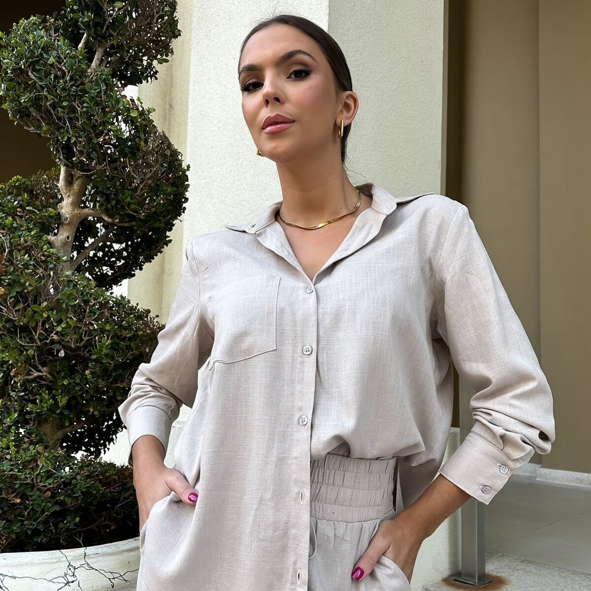 CONJUNTO CAMISA E CALÇA LINHO CINZA