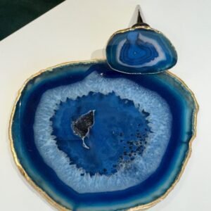 KIT GARRAFA DE VINHO PLATTER COM STOPPER EM PEDRA ÁGATA AZUL