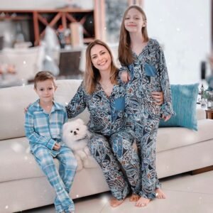 PIJAMA INFANTIL MENINA LONGO EM ALFAIATARIA AZUL