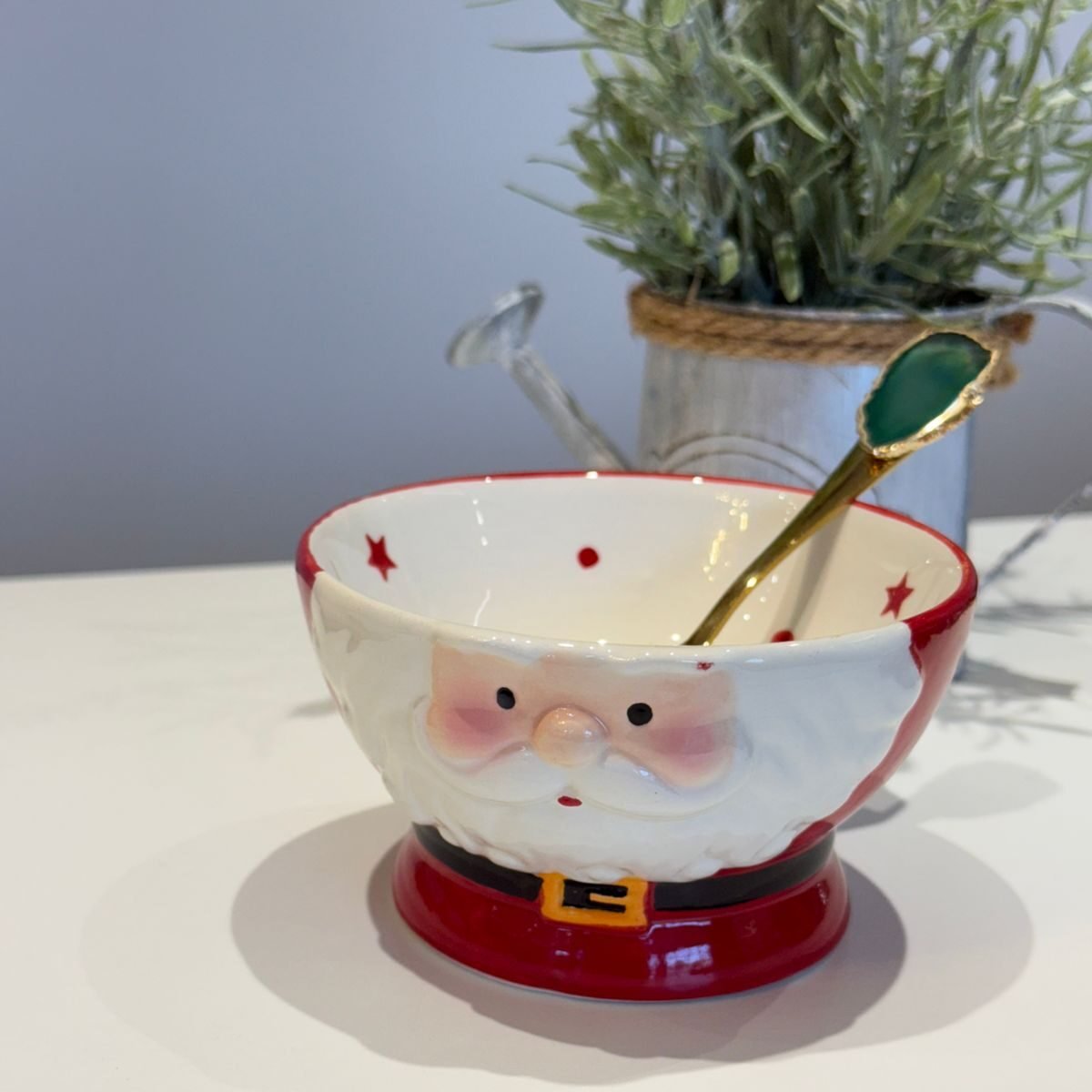 TIGELA CERÂMICA NATAL BOWL PAPAI NOEL + ESPÁTULA PEDRA ÁGATA