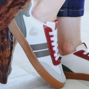 TÊNIS FEMININO COURO VERDE MUSCO E VERMELHO QUEIMADO